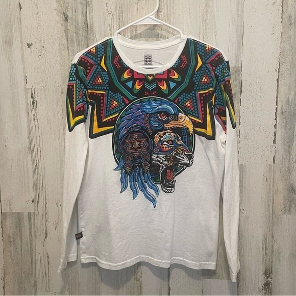 Larva Mens Aztec tribal Eagle Wolf Long Sleeve 100% Cotton Tee Size M - Picture 1 of 6